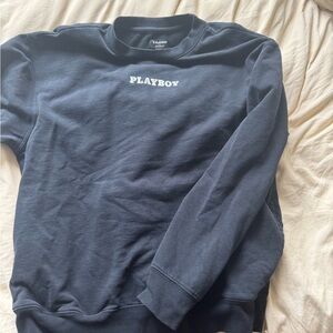PLAYBOY Black Crewneck Sweater with Ribbed Cuffs